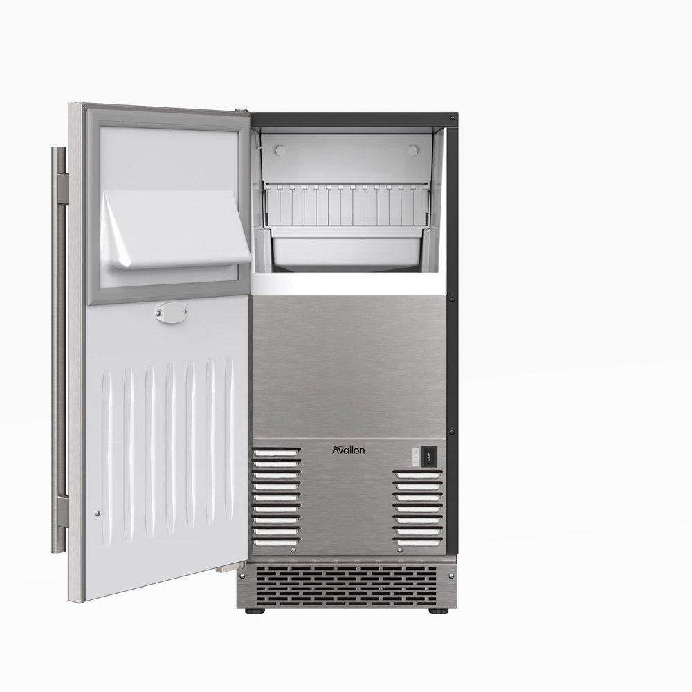15" Built-In Indoor Gourmet Ice Maker with Gravity Pump and Left Hinge in Stainless Steel 