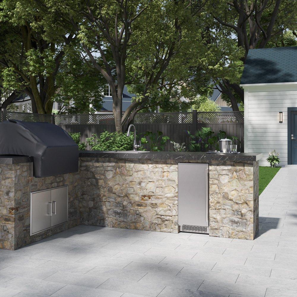 15" Built-In Outdoor Gourmet Ice Maker with Drain Pump and Left Hinge in Stainless Steel 