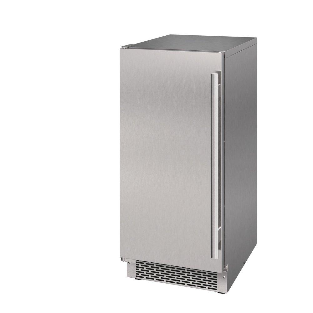 15" Built-In Outdoor Gourmet Ice Maker with Drain Pump and Left Hinge in Stainless Steel 