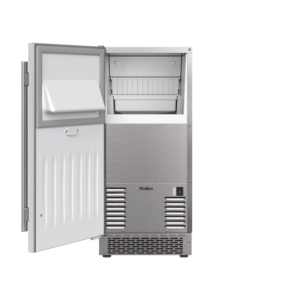 15" Built-In Outdoor Gourmet Ice Maker with Drain Pump and Left Hinge in Stainless Steel 