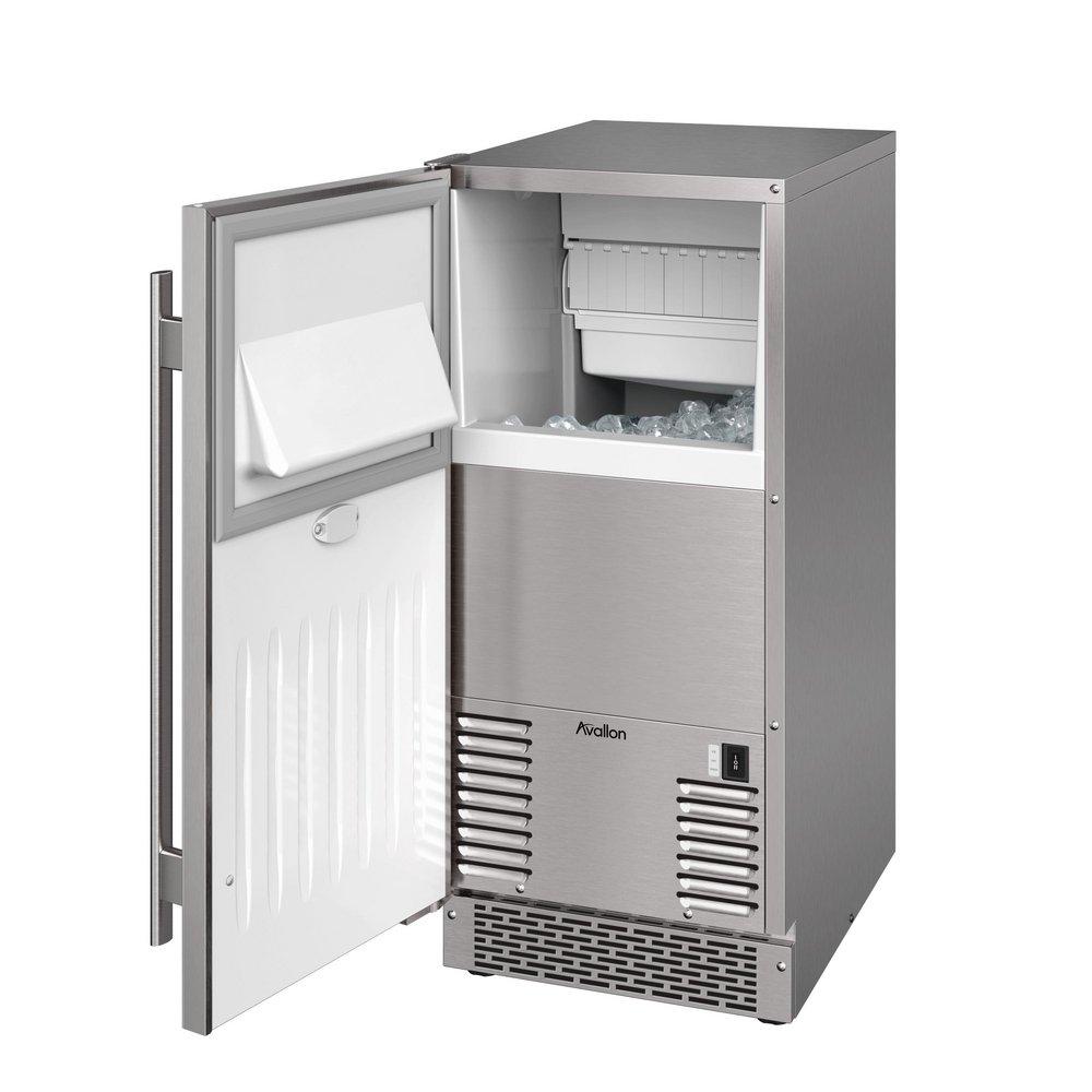 15" Built-In Outdoor Gourmet Ice Maker with Drain Pump and Left Hinge in Stainless Steel 