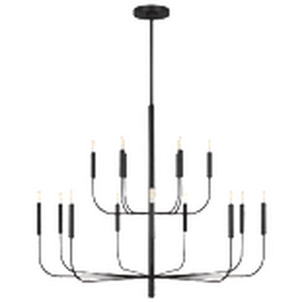 Visual Comfort & Co. Studio Aged Iron 37-1/2 x 48-3/4 in. 60W 2-Tier 15-Light Transitional Chandelier 