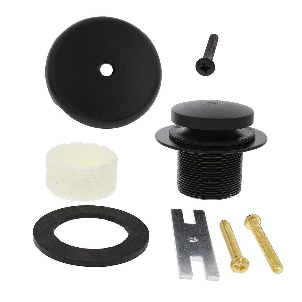Matte Black One-Hole Toe Touch Tub Drain Trim Kit, Includes Two-Hole Conversion Bar 
