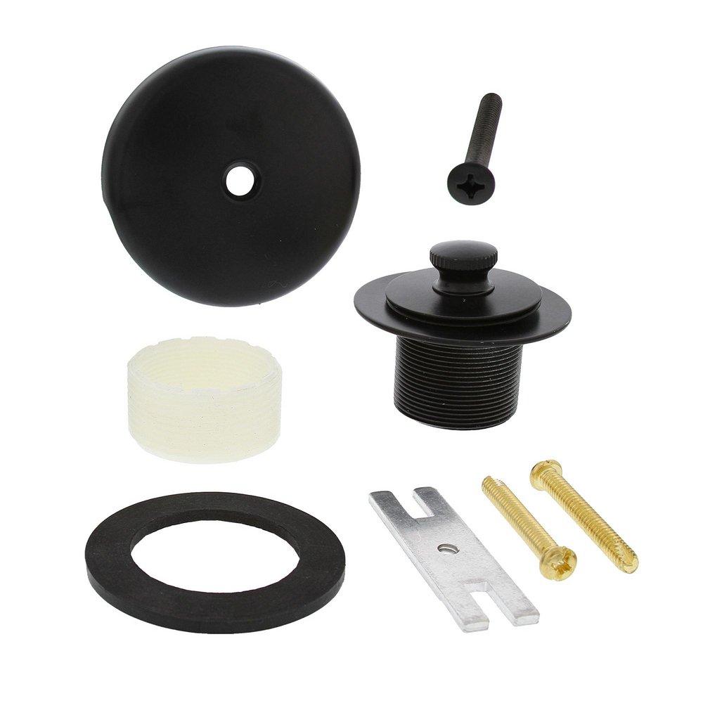 Matte Black One-Hole Friction Lift Tub Drain Trim Kit, Includes Two-Hole Conversion Bar 