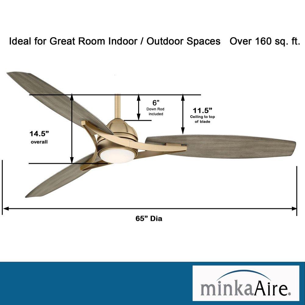 Minka Aire Soft Brass 65 in. 3-Blade Outdoor Ceiling Fan 
