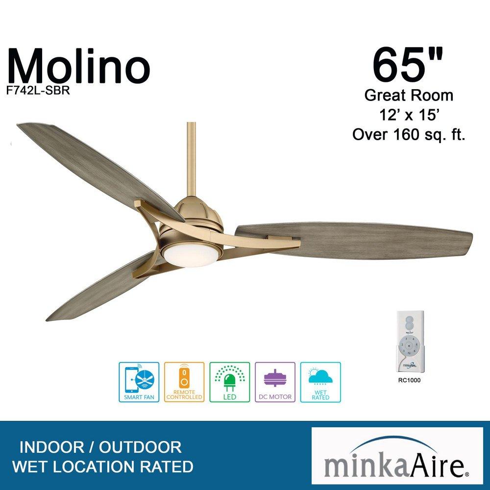 Minka Aire Soft Brass 65 in. 3-Blade Outdoor Ceiling Fan 