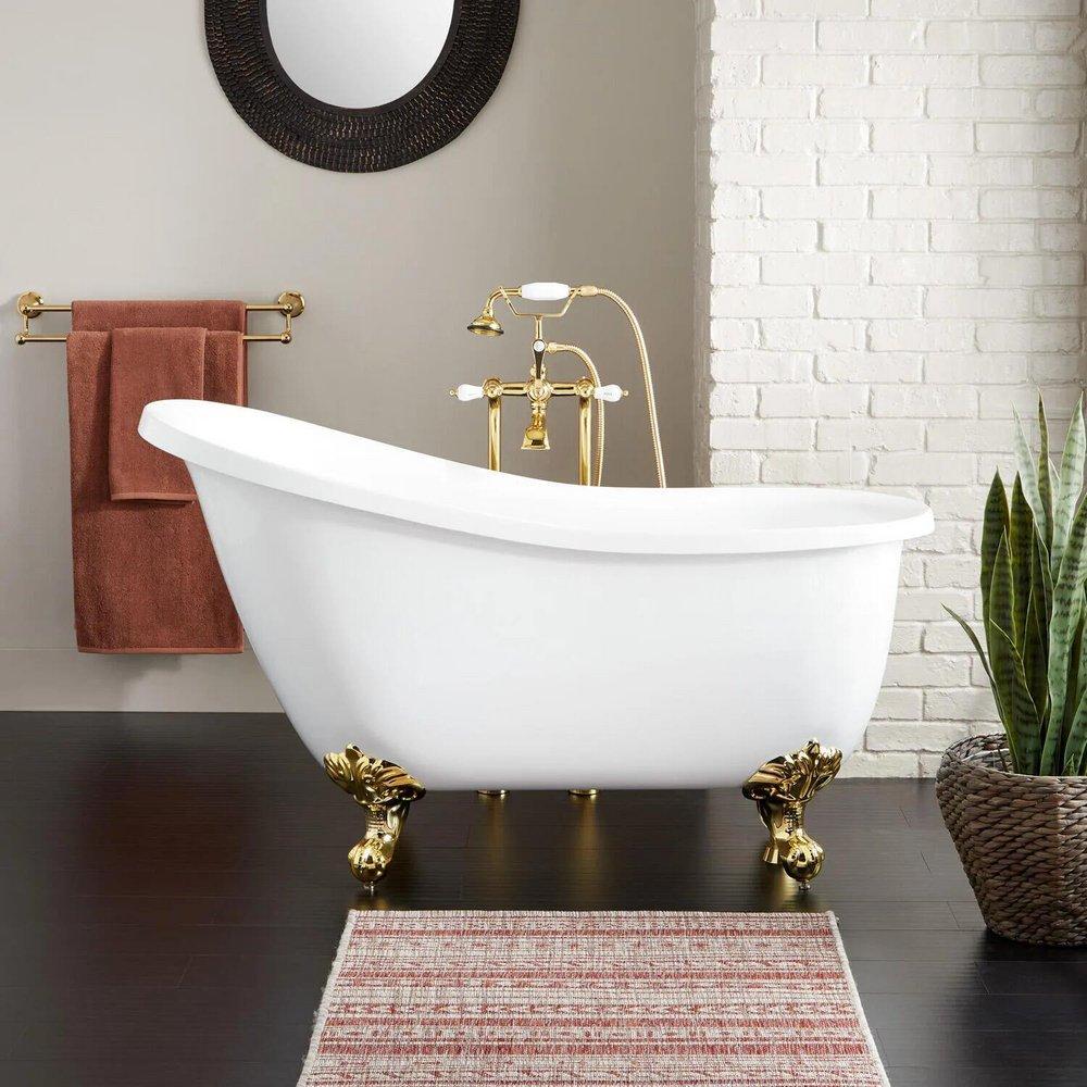 Signature Hardware White 55 x 27 in. Freestanding Bathtub with End Drain in White 