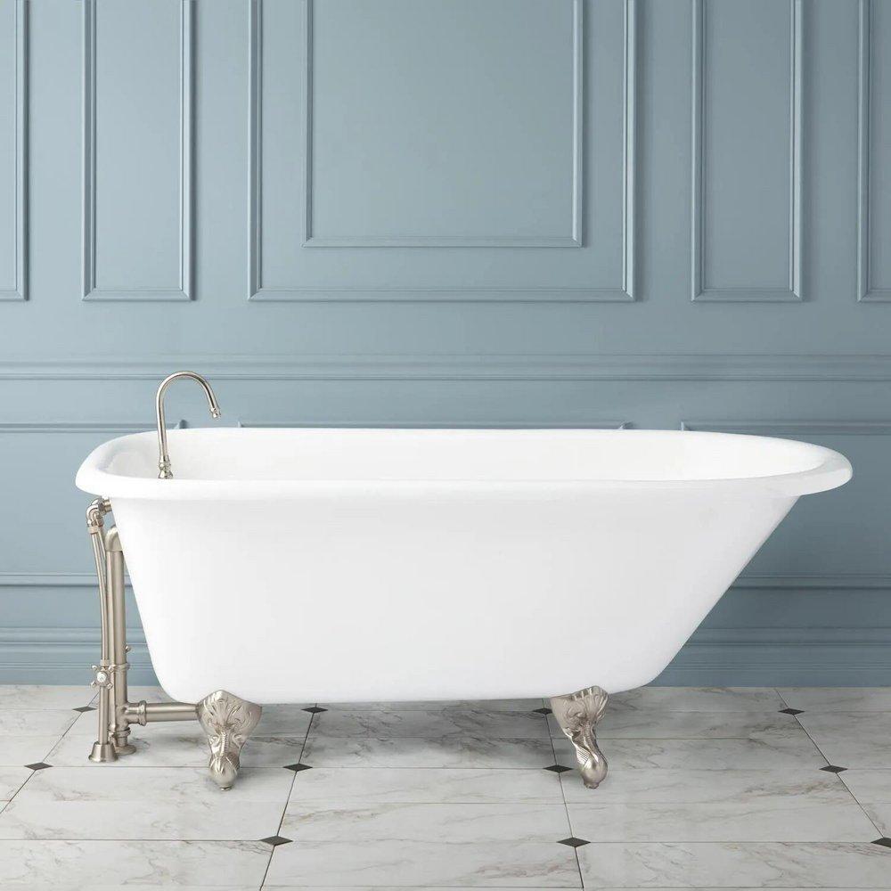 Signature Hardware White 61 x 31 in. Freestanding Bathtub with End Drain in White 