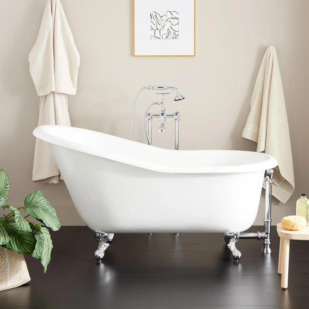 Signature Hardware White 57 x 30 in. Freestanding Bathtub with End Drain in White 