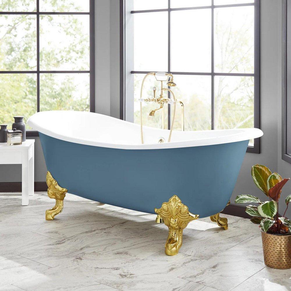 Signature Hardware Slate Blue 72 x 30-1/2 in. Freestanding Bathtub with Offset Drain in Slate Blue 