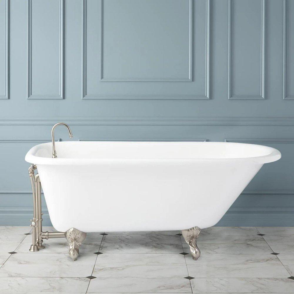 Signature Hardware White 61 x 31 in. Freestanding Bathtub with End Drain in White 