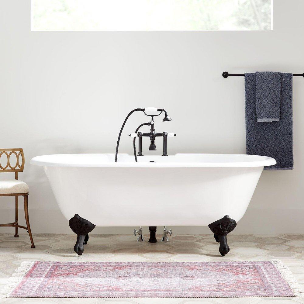 Signature Hardware White 59-13/16 x 30-1/2 in. Freestanding Bathtub with Offset Drain in White 