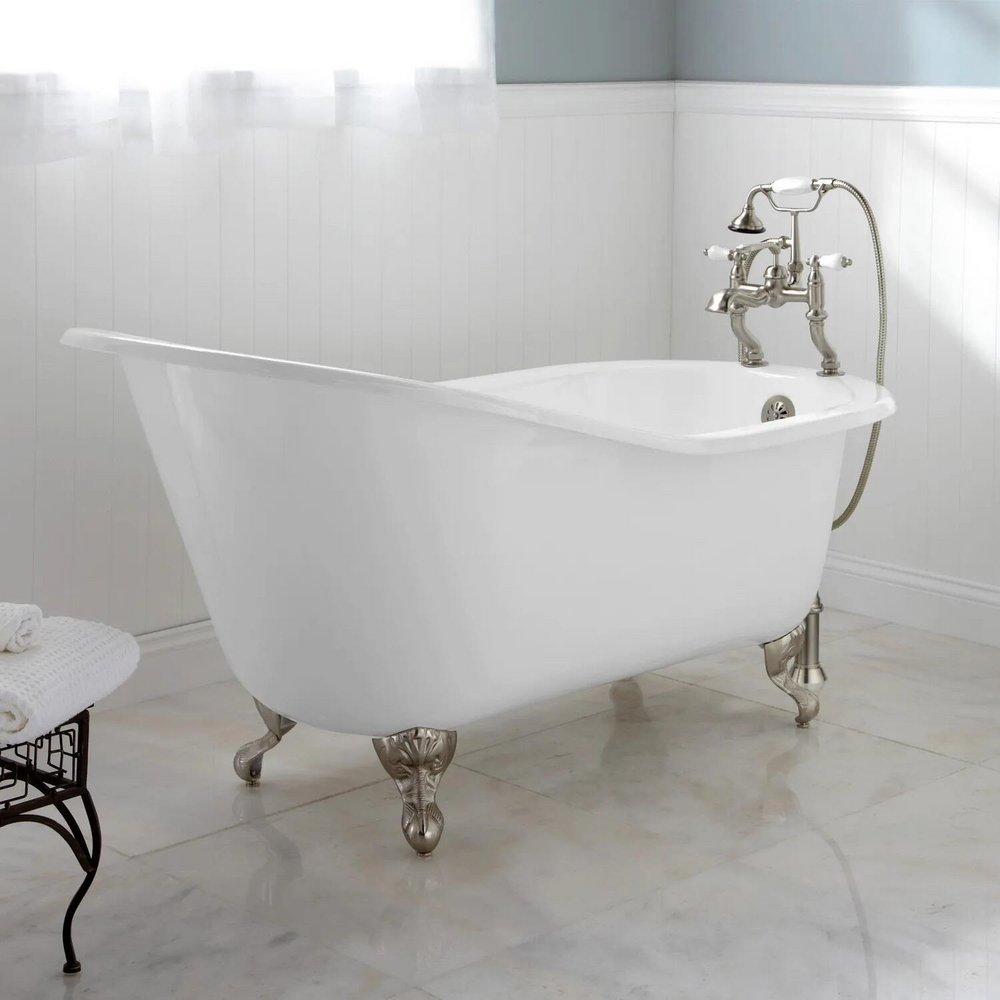 Signature Hardware White 61 x 30 in. Freestanding Bathtub with End Drain in White 