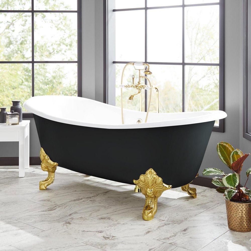 Signature Hardware Black 72 x 30-1/2 in. Freestanding Bathtub with Offset Drain in Black 