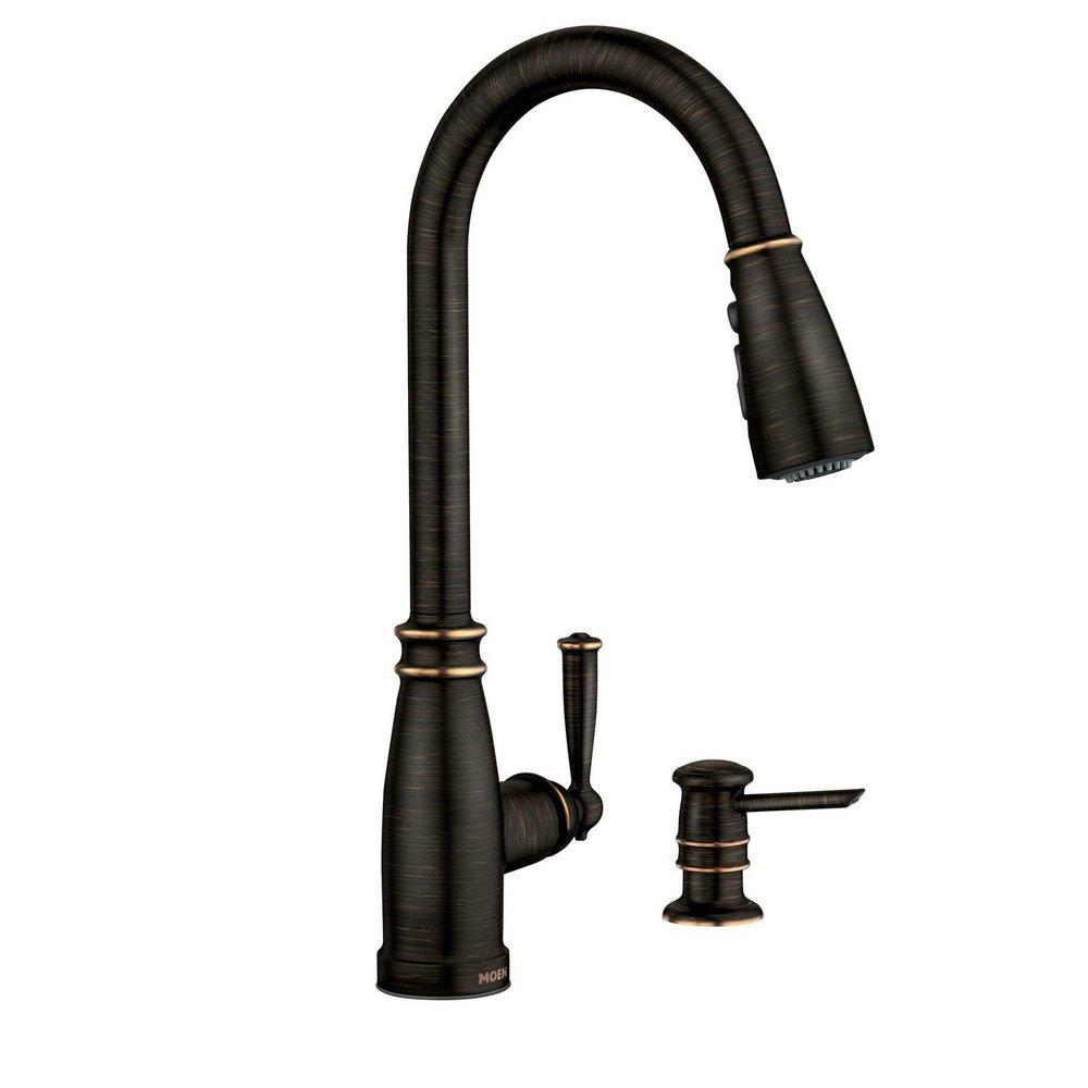 Single Handle Pull Down Kitchen Faucet in Mediterranean Bronze 