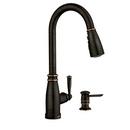 Single Handle Pull Down Kitchen Faucet in Mediterranean Bronze 