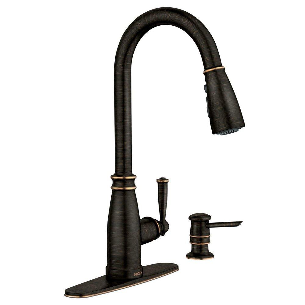 Single Handle Pull Down Kitchen Faucet in Mediterranean Bronze 