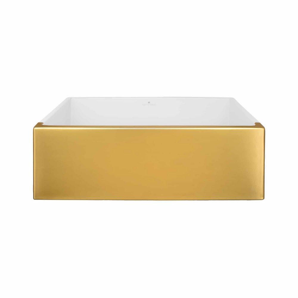 Native Trails 24K Matte Gold 30 x 17-3/4 in. No Hole Fireclay 1 Bowl Farmhouse Kitchen Sink 