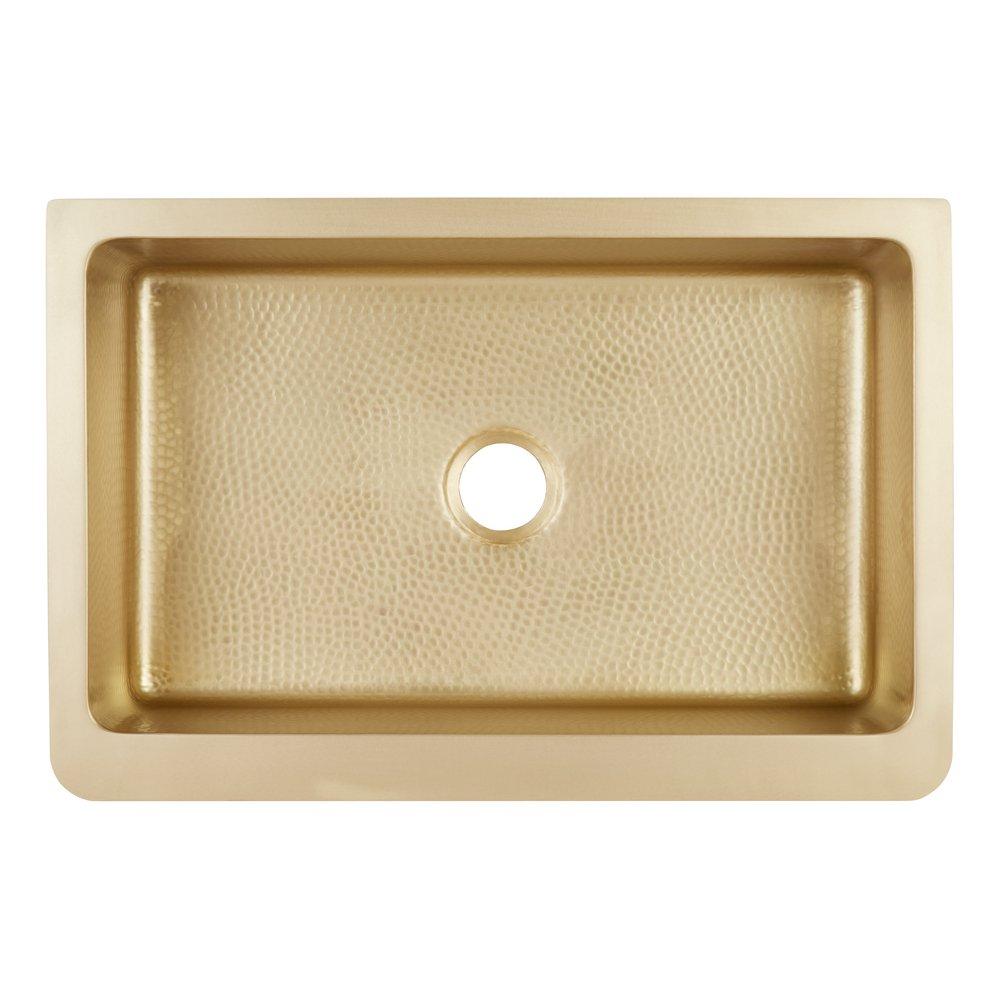 Signature Hardware Brushed Brass 33 in. 1 Hole Brass 1 Bowl Farmhouse Kitchen Sink 