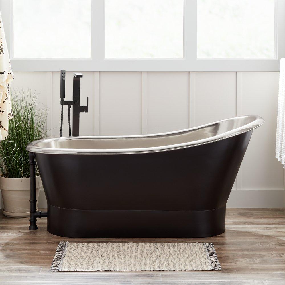 Signature Hardware Antique Black 59 x 29 in. Freestanding Bathtub with Offset Drain 