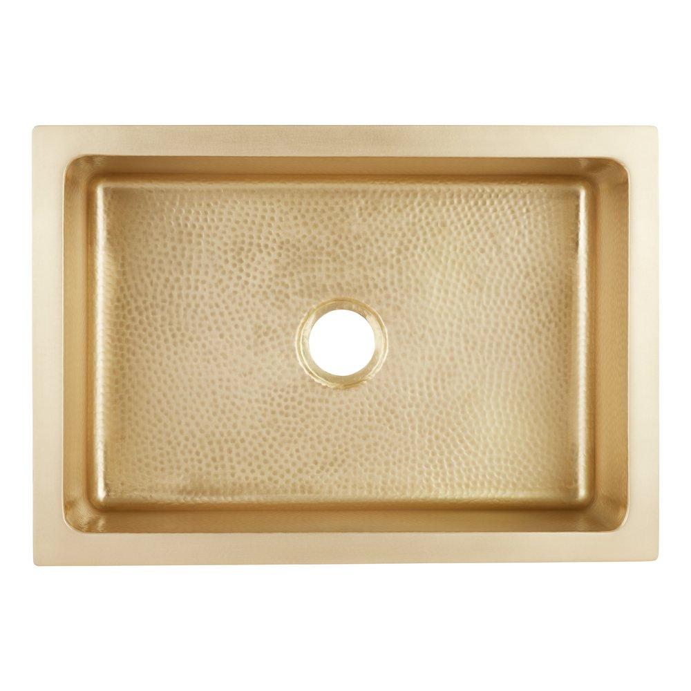 Signature Hardware Brushed Brass 30 x 21 in. No Hole Brass 1 Bowl Undermount Kitchen Sink 