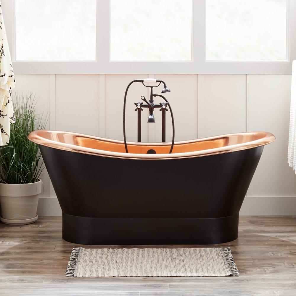 Signature Hardware Antique Black 66 x 29 in. Freestanding Bathtub with Center Drain 