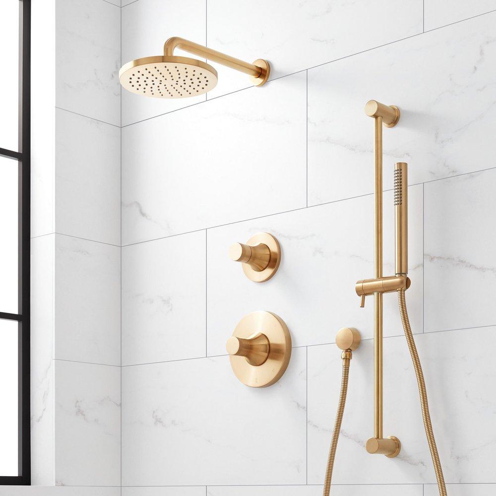 Signature Hardware Brushed Gold Two Handle Single Function Shower System 