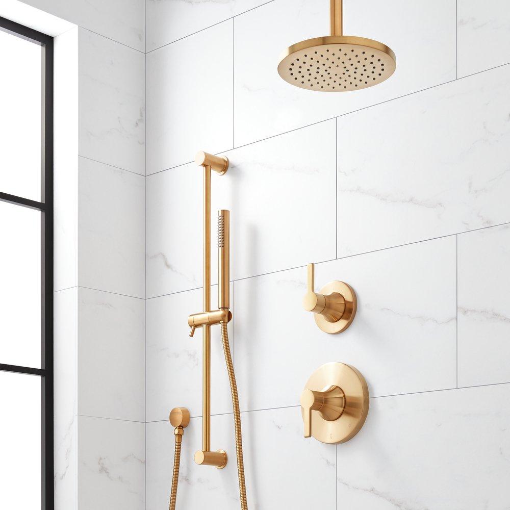 Signature Hardware Brushed Gold Two Handle Single Function Shower System 