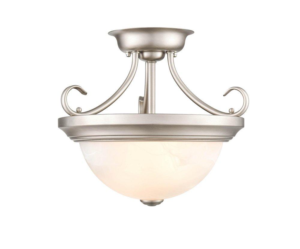 2-Light Semi-Flush Mount Ceiling Light in Satin Nickel 
