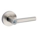 Round Keyed Entry Lever With Smarkey Security in Satin Nickel
