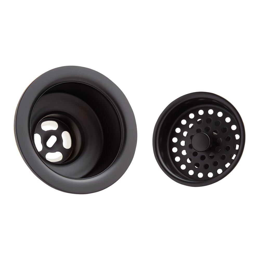 Signature Hardware Matte Black 3 1/2 in. Brass Basket Strainer with Lift Stopper 