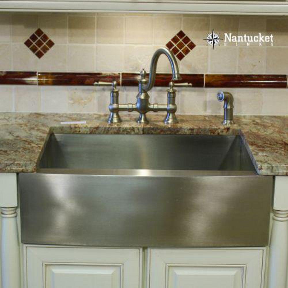 Nantucket Sinks Brushed Satin 30-1/8 x 22-1/4 in. No Hole Stainless Steel Single Bowl Farmhouse and Undermount Kitchen Sink 