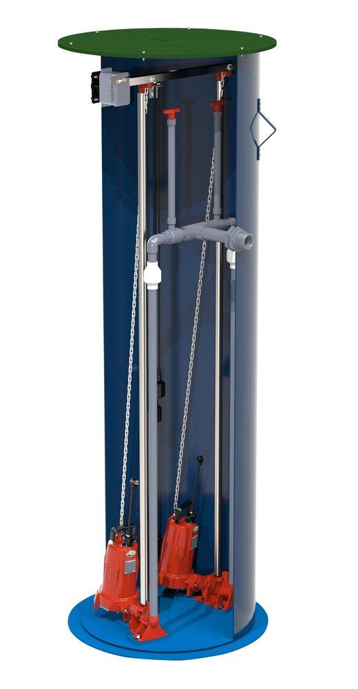2 HP 36X120 Basin Duplex Grinder Pump Package with Stainless Steel Guide Rail & Steel Cover 