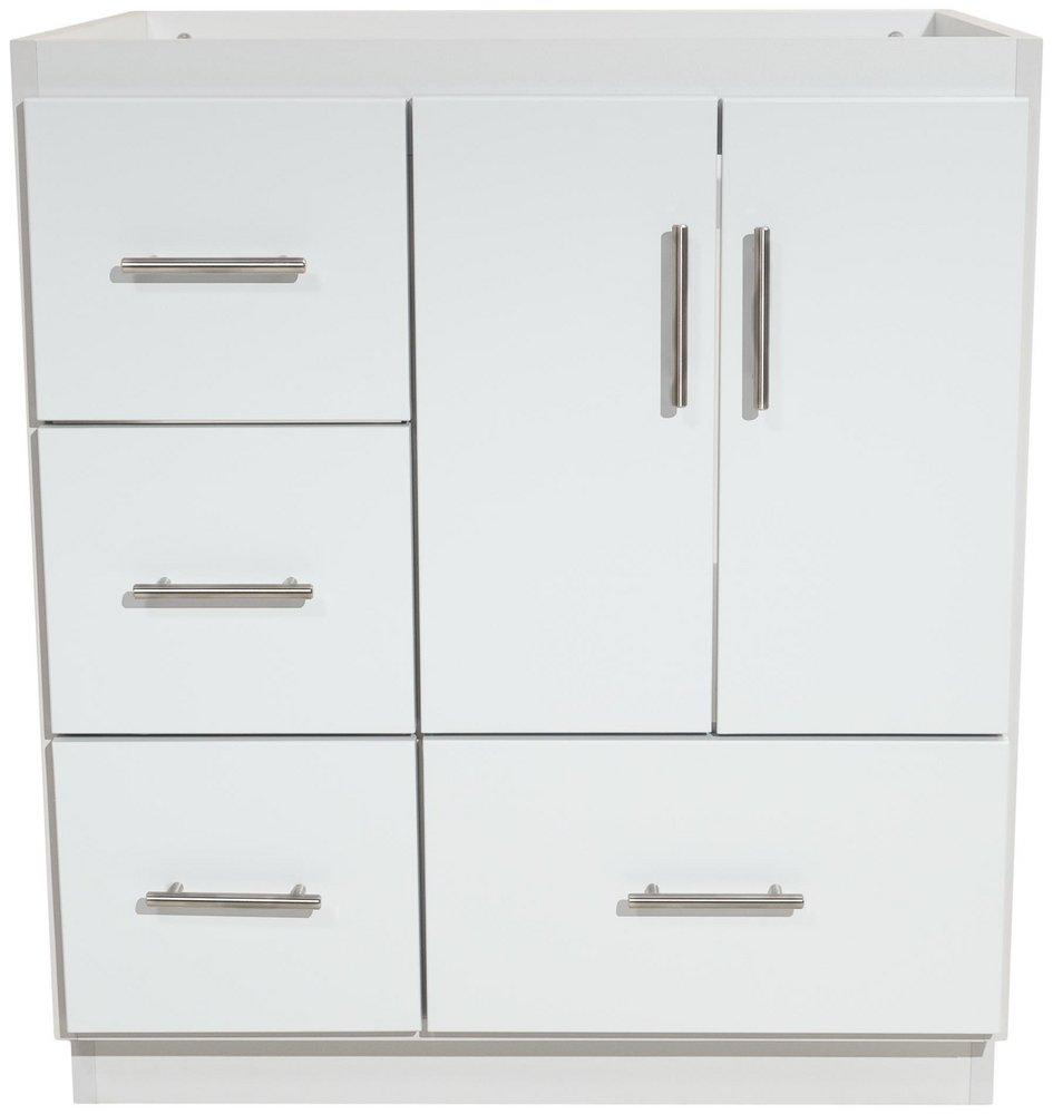 SLAB 30 IN W X 21 IN D X 34.5 IN H SIMPLICITY VANITY WITH LEFT DRAWERS IN SATIN WHITE 