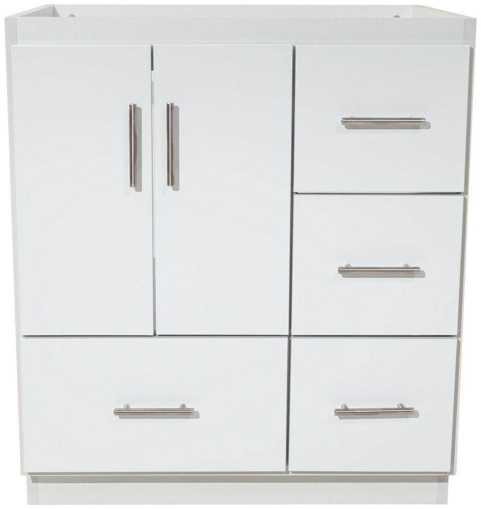SLAB 30 IN W X 21 IN D X 34.5 IN H SIMPLICITY VANITY WITH RIGHT DRAWERS IN SATIN WHITE 