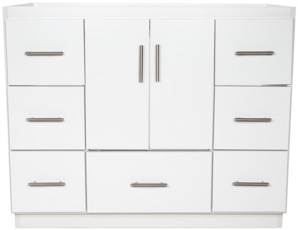 SLAB 42 IN W X 21 IN D X 34.5 IN H SIMPLICITY VANITY CENTER BASIN WITH SIDE DRAWERS IN SATIN WHITE 