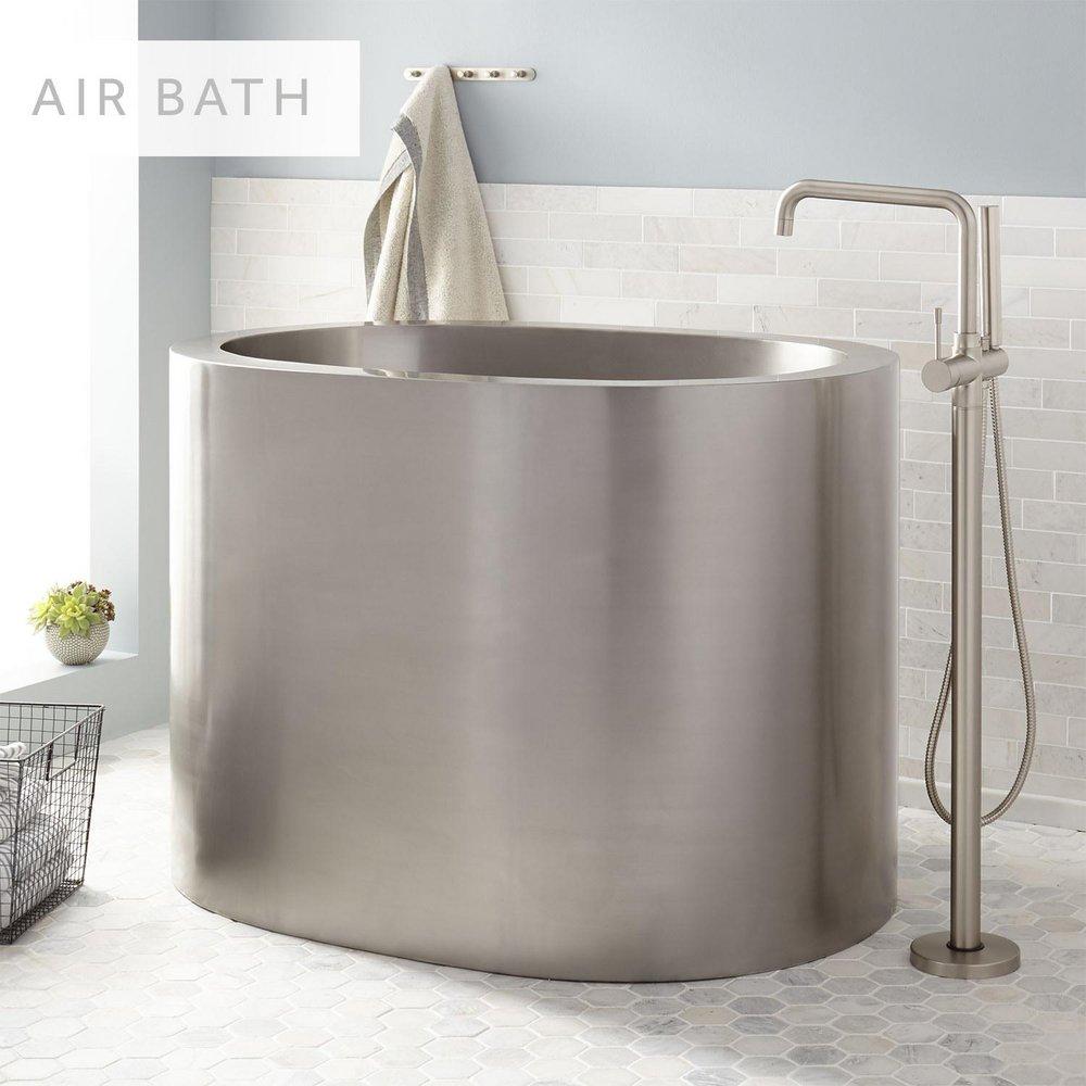 Signature Hardware Stainless Steel 48 x 33-1/2 in. Japanese Soaking Air Tub with Foam 
