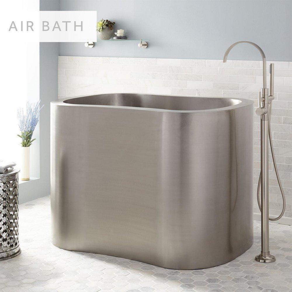 Signature Hardware Stainless Steel 49 x 34-1/2 in. Japanese Soaking Air Tub in Stainless Steel with Foam 