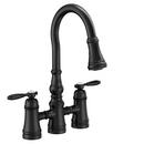 Two Handle Bridge Pull Down Kitchen Faucet in Wrought Iron
