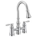 Two Handle Bridge Pull Down Kitchen Faucet in Chrome