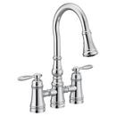 Moen Chrome Two Handle Bridge Pull Down Kitchen Faucet 
