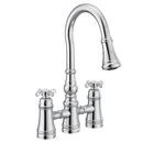 Moen Chrome Two Handle Bridge Pull Down Kitchen Faucet 