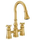 Moen Brushed Gold Two Handle Bridge Pull Down Kitchen Faucet 