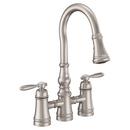 Two Handle Bridge Pull Down Kitchen Faucet in Spot Resist Stainless
