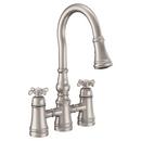 Two Handle Bridge Pull Down Kitchen Faucet in Spot Resist Stainless 