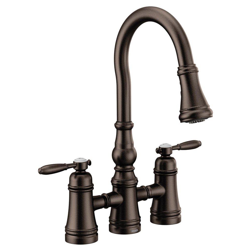 Two Handle Bridge Pull Down Kitchen Faucet in Oil Rubbed Bronze 