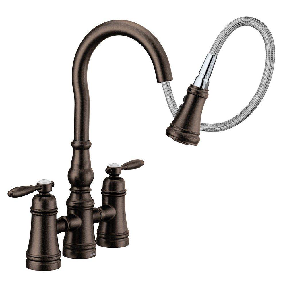Two Handle Bridge Pull Down Kitchen Faucet in Oil Rubbed Bronze 