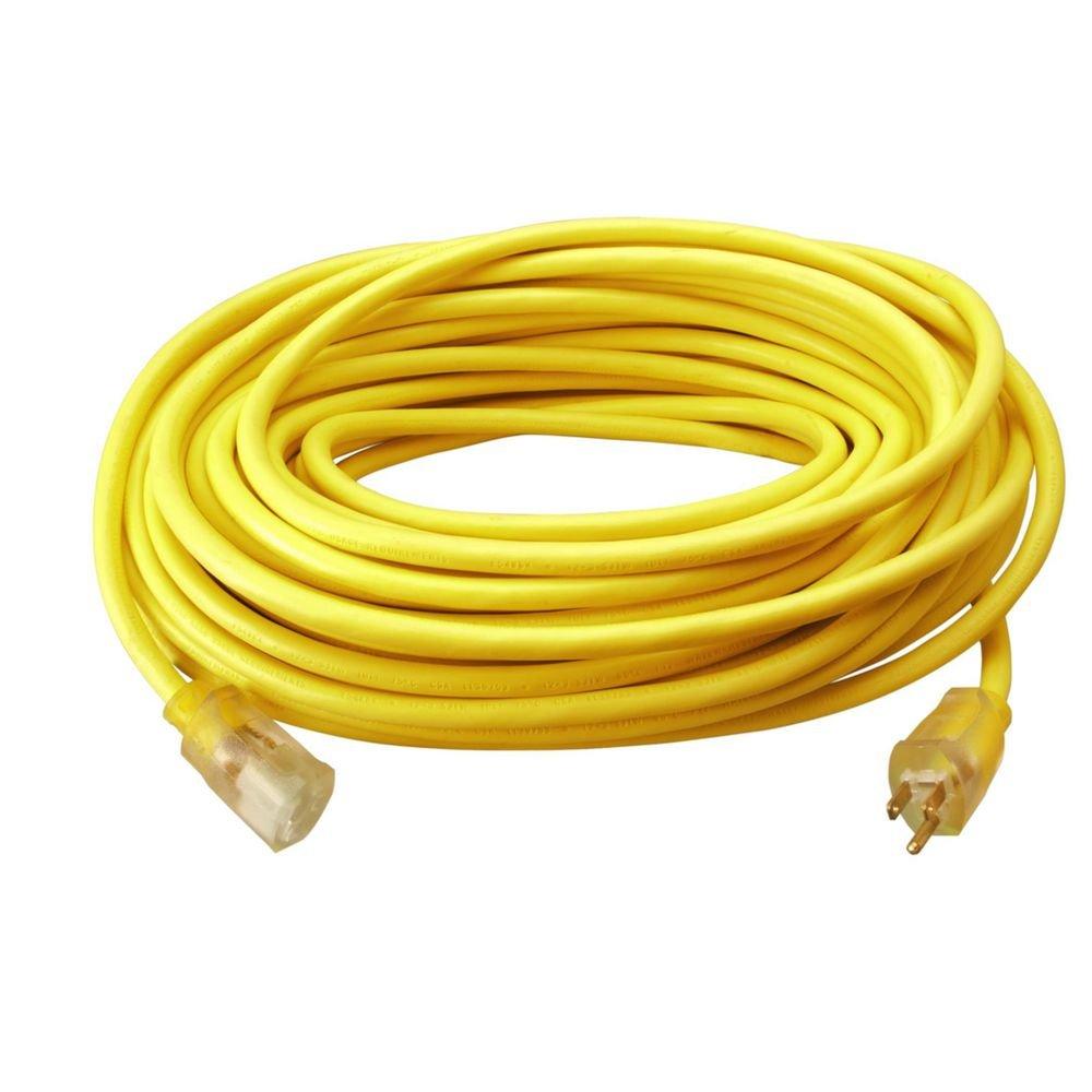 100 ft 12 ga 3-Conductor Yellow Extension Cord 