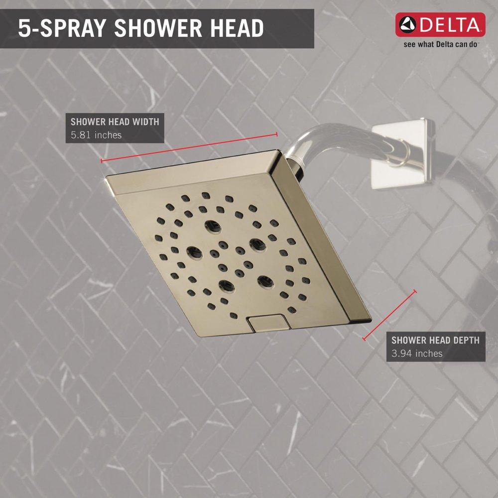 DELTA UNIVERSAL SHOWERING COMPONENTS: H2OKINETIC 5-SETTING ANGULAR MODERN RAINCAN SHOWER HEAD 