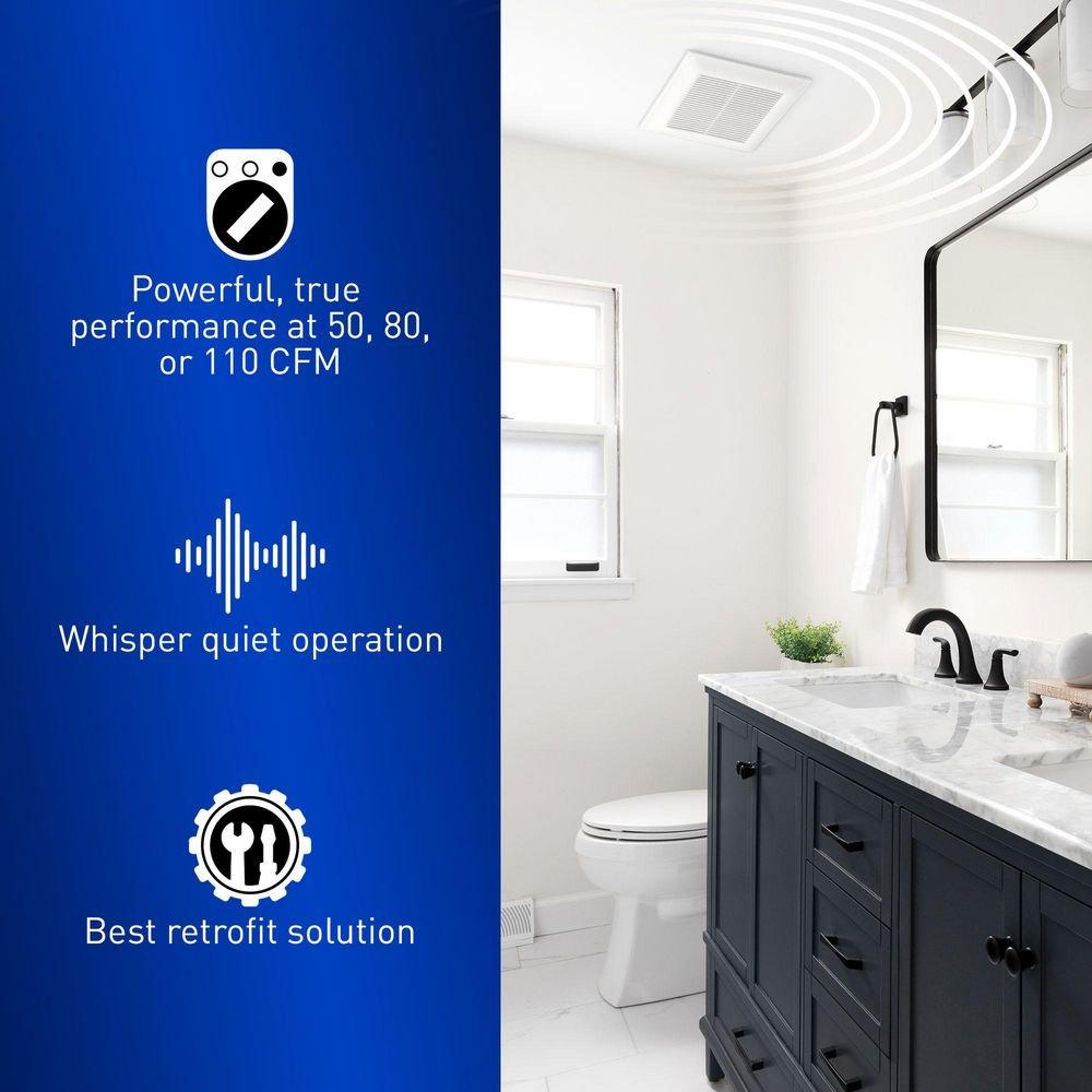 Panasonic White 50-80-110 CFM Ceiling Mount Ventilation Fan with Smartflow&trade; ECM Motor in White - 0.3-2 Sones - Energy Star Rated 